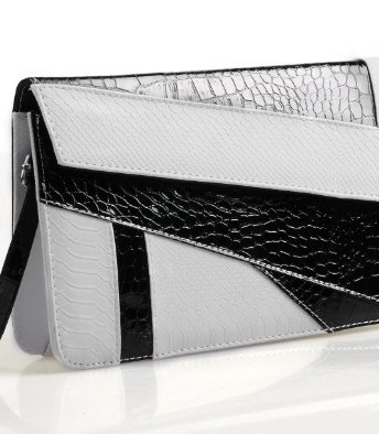 Better-Dealz-Retro-Black-White-Lady-Contrast-Joint-Fold-Snake-Pattern-Messager-Clutch-Bag-New-0