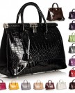 Big-Handbag-Shop-Womens-Faux-Leather-Mock-Croc-Shiny-Gloss-Satchel-Work-Bag-K03T-Slate-Grey-0-7