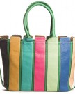 Big-Handbag-Shop-Womens-Faux-Leather-Multi-Coloued-Stripes-Long-Shoulder-Strap-Bag-D894-Green-0-0