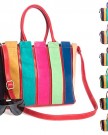 Big-Handbag-Shop-Womens-Faux-Leather-Multi-Coloued-Stripes-Long-Shoulder-Strap-Bag-D894-Green-0-2