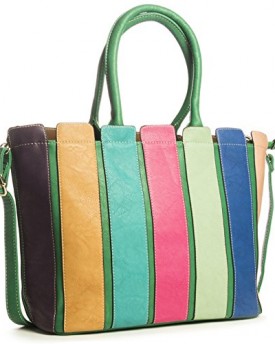 Big-Handbag-Shop-Womens-Faux-Leather-Multi-Coloued-Stripes-Long-Shoulder-Strap-Bag-D894-Green-0
