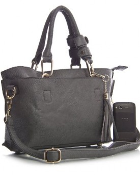 Big-Handbag-Shop-Womens-Faux-Leather-Small-Multi-Pockets-Satchel-Bag-H12133-Dark-Grey-0