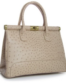 Big-Handbag-Shop-Womens-Faux-Ostrich-Leather-Brushed-Gold-Turnlock-Satchel-Bag-K030-Light-Beige-0