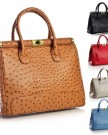 Big-Handbag-Shop-Womens-Faux-Ostrich-Leather-Brushed-Gold-Turnlock-Satchel-Bag-K030-Light-Beige-0-6