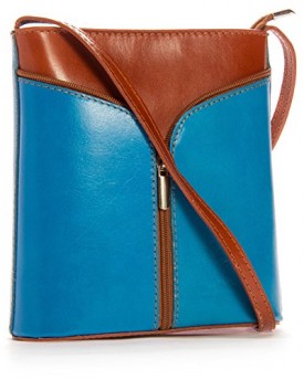 Big-Handbag-Shop-Womens-Mini-Genuine-Italian-Leather-Cross-Body-Bag-V120-Teal-Tan-0