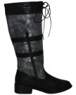 Black-Brown-Faux-Leather-Suede-Knee-High-Heel-Country-Style-Flat-Boots-Lace-0-4