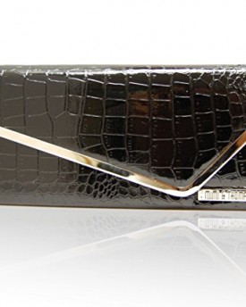 Black-Crocodile-Embossed-Patent-Leather-Clutch-with-Dust-Bag-0