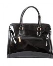 Black-Patent-Twin-Handled-Handbag-with-Chevron-Print-Top-Zip-by-Claudia-Canova-0-0