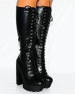 Black-Pu-Faux-Leather-Lace-Up-Block-Chunky-Platforms-Knee-High-Boots-Wedges-High-Heels-Shoes-3-8-UK6EURO39-0-1