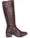 Block-Heel-Buckle-Zip-Knee-High-Boots-Brown-Synthetic-Leather-UK-5-0-0