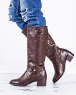 Block-Heel-Buckle-Zip-Knee-High-Boots-Brown-Synthetic-Leather-UK-5-0-4