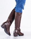 Block-Heel-Buckle-Zip-Knee-High-Boots-Brown-Synthetic-Leather-UK-5-0-5