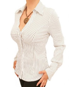 Blue-Banana-Black-Pin-Stripe-Super-Stretchy-Fitted-Shirt-Size-16-0