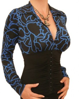 Blue-Banana-Black-and-Blue-Squiggle-Print-Corset-Style-Stretchy-Top-Size-16-0