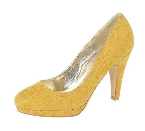 Blue Court Shoes Faux Suede Stiletto Medium High Heel Wedding (4, yellow)