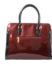Burgundy-Red-Patent-Twin-Handled-Handbag-with-Chevron-Print-Top-Zip-by-Claudia-Canova-0-0