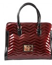 Burgundy-Red-Patent-Twin-Handled-Handbag-with-Chevron-Print-Top-Zip-by-Claudia-Canova-0