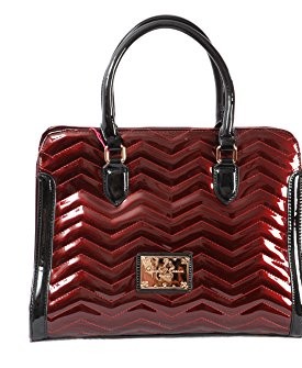 Burgundy-Red-Patent-Twin-Handled-Handbag-with-Chevron-Print-Top-Zip-by-Claudia-Canova-0