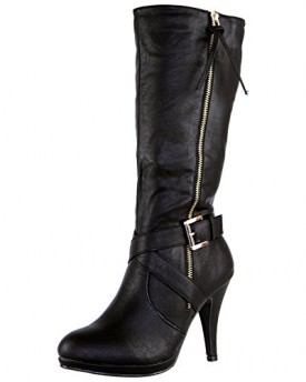 ByPublicDemand-A4D-Womens-High-Heel-Zip-Biker-Fashion-Mid-Calf-Boots-Black-Faux-Leather-Size-6-UK-0