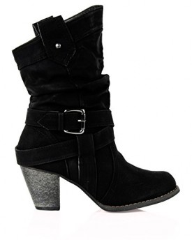 ByPublicDemand-B5E-Womens-Mid-High-Heel-Cowboy-Ankle-Boots-Black-Faux-Leather-Size-6-UK-0