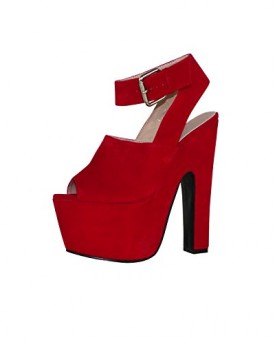 ByPublicDemand-L4E-Womens-High-Block-Heels-Shoes-Red-Faux-Suede-Size-6-UK-0
