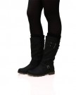 ByPublicDemand-S2T-Womens-Sock-Fashion-Buckle-Biker-Trendy-Flat-Mid-Calf-Boots-Black-Size-4-UK-0-2