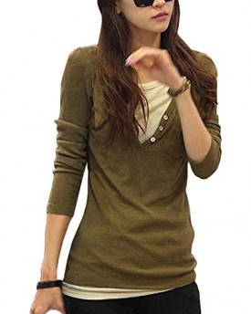 DJT-Women-Casual-V-Neck-Long-Sleeve-Tunic-Tops-Blouse-Pullover-Sweatshirt-Jumper-Shirt-Basic-Coat-Oliver-Green-Size-L-UK-12-0