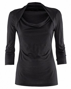DJT-Women-Soft-Comfy-Cowl-Neck-Bandage-Ruched-34-Sleeve-Casual-Tunic-Pullover-Blouse-Tops-T-Shirt-Black-Size-XL-0