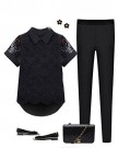 Demarkt-Womens-Lapels-Neck-Short-Sleeves-Chiffon-Shirt-Tops-Lace-Flower-Front-Blouse-Casual-Black-Size-L-0
