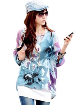 Demarkt-Womens-Scoop-Neck-34-Sleeves-Bohemian-Style-Loose-Shirt-Tops-Blue-and-Purple-Big-Flower-Print-Chiffon-T-Shirt-Size-M-0