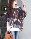 Demarkt-Womens-Scoop-Neck-34-Sleeves-Bohemian-Style-Loose-Shirt-Tops-Colourful-Butterfly-Print-Chiffon-T-Shirt-Black-Size-L-0-0