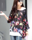 Demarkt-Womens-Scoop-Neck-34-Sleeves-Bohemian-Style-Loose-Shirt-Tops-Colourful-Butterfly-Print-Chiffon-T-Shirt-Black-Size-L-0-3