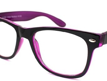 Designer-Retro-WAYFARER-STYLE-CLEAR-LENS-GLASSES-GEEKY-NERD-FRAME-Two-tone-Black-Purple-0