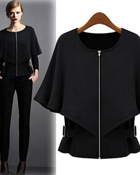 Doramior-Celebrity-Style-Womens-2-Colors-Cape-Zipper-Slim-fit-Jacket-Wraps-Half-Sleeve-Short-Coat-Tops-Short-Jacket-Raglan-Coat-L-Black-0