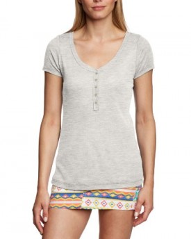 ESPRIT-Womens-Button-down-Short-Sleeve-T-Shirt-Grey-Grau-METAL-GREY-MELANGE-067-16-0