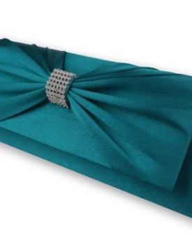 Emerald-Green-Pleated-Satin-Bow-Crystal-Long-Clutch-with-Dust-Bag-0