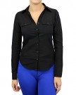 Enimay-Long-Sleeve-Collard-Button-Down-Womens-Shirt-Black-M-0