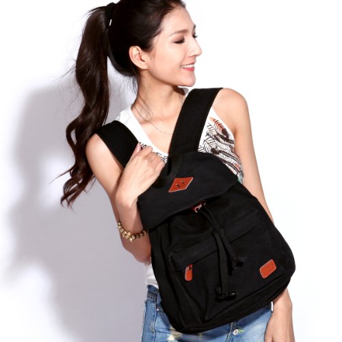 Eshow Women's Canvas Travel Backpack, Black - Image 6