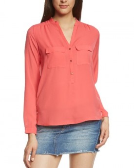Esprit-Womens-054EO1F006-Button-Front-Long-Sleeve-Blouse-Orange-Reef-Coral-Size-10-Manufacturer-Size36-0