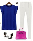 Etosell-Lady-Sexy-Chiffon-Leisure-Short-Batwing-T-Shirts-Tops-Blouses-Blue-XL-0-0