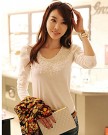 Etosell-Womens-Lace-Floral-Crew-Neck-T-shirt-Korean-Long-Sleeve-Slim-Blouse-Basic-Top-White-M-0-0