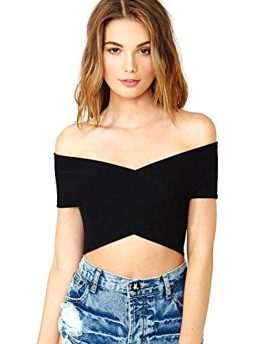 Etosell-Womens-Off-Shoulder-Deep-V-Zipper-Back-Blouse-Slim-Crops-Tops-Basic-Tee-0