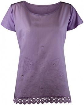 Ex-Marks-And-Spencer-MS-Ladies-Embroidered-Lace-T-shirt-Top-Mauve-White-Cotton-12-Lilac-0