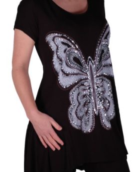 EyeCatch-Plus-Butterfly-Motif-Long-Womens-Short-Sleeve-Loose-Stretch-Ladies-Top-Black-Size-22-24-0