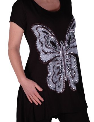 EyeCatch-Plus-Butterfly-Motif-Long-Womens-Short-Sleeve-Loose-Stretch-Ladies-Top-Black-Size-22-24-0