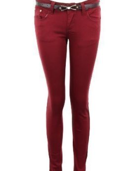 Fantasia-New-Ladies-Slim-Fit-Skinny-Belted-Coloured-Denim-Womens-Jeans-6-8-10-12-14-Wine6-0