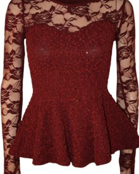 Fashion-4-Less-Womens-Long-Sleeve-Lace-Mesh-Peplum-Top-ML-UK12-14-Wine-0