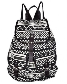 Fashion-Unisex-Bookbag-Travel-Stripe-Leisure-Rucksack-Satchel-Canvas-Backpack-Black-White-0