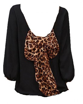 Fashion-Womens-Sexy-Cut-Out-Backless-See-Through-T-Shirt-Blouse-Top-with-Leopard-Bow-Tie-UK10L-black-0