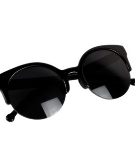Finejo-Unisex-Retro-Designer-Super-Round-Circle-Cat-Eye-Semi-Rimless-Sunglasses-Black-0